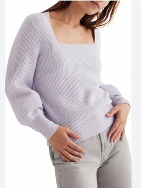 Madewell Melwood Lavender Square-Neck Ribbed Knit Sweater